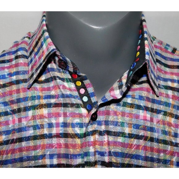 Franco Negretti Montreal Mens Medium Pink Blue Black Plaid Button Front Shirt - Picture 10 of 12